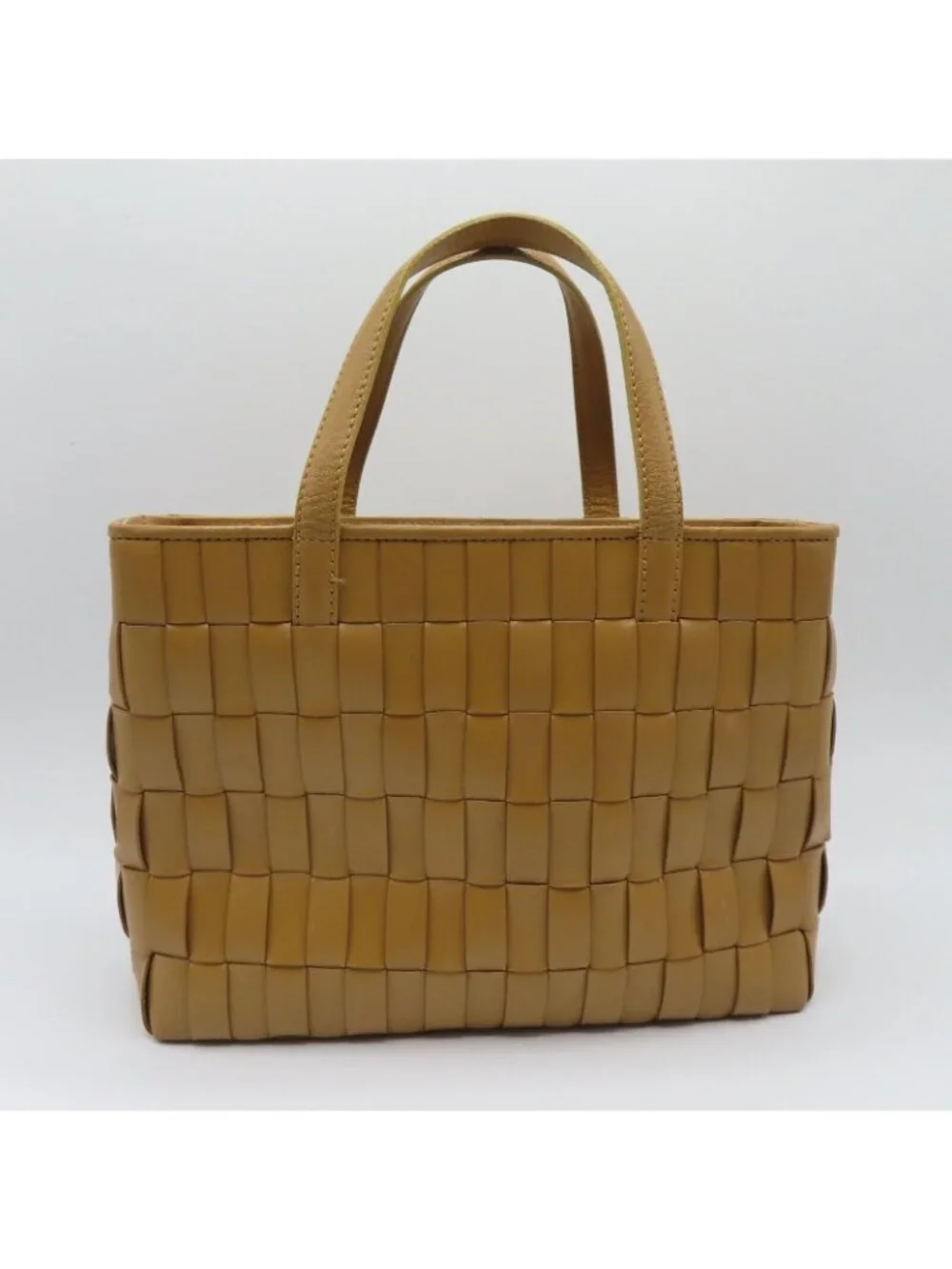 Cole Haan Basket Weave Tan Brown Genuine Leather Woven Top Handle Bag Handbag